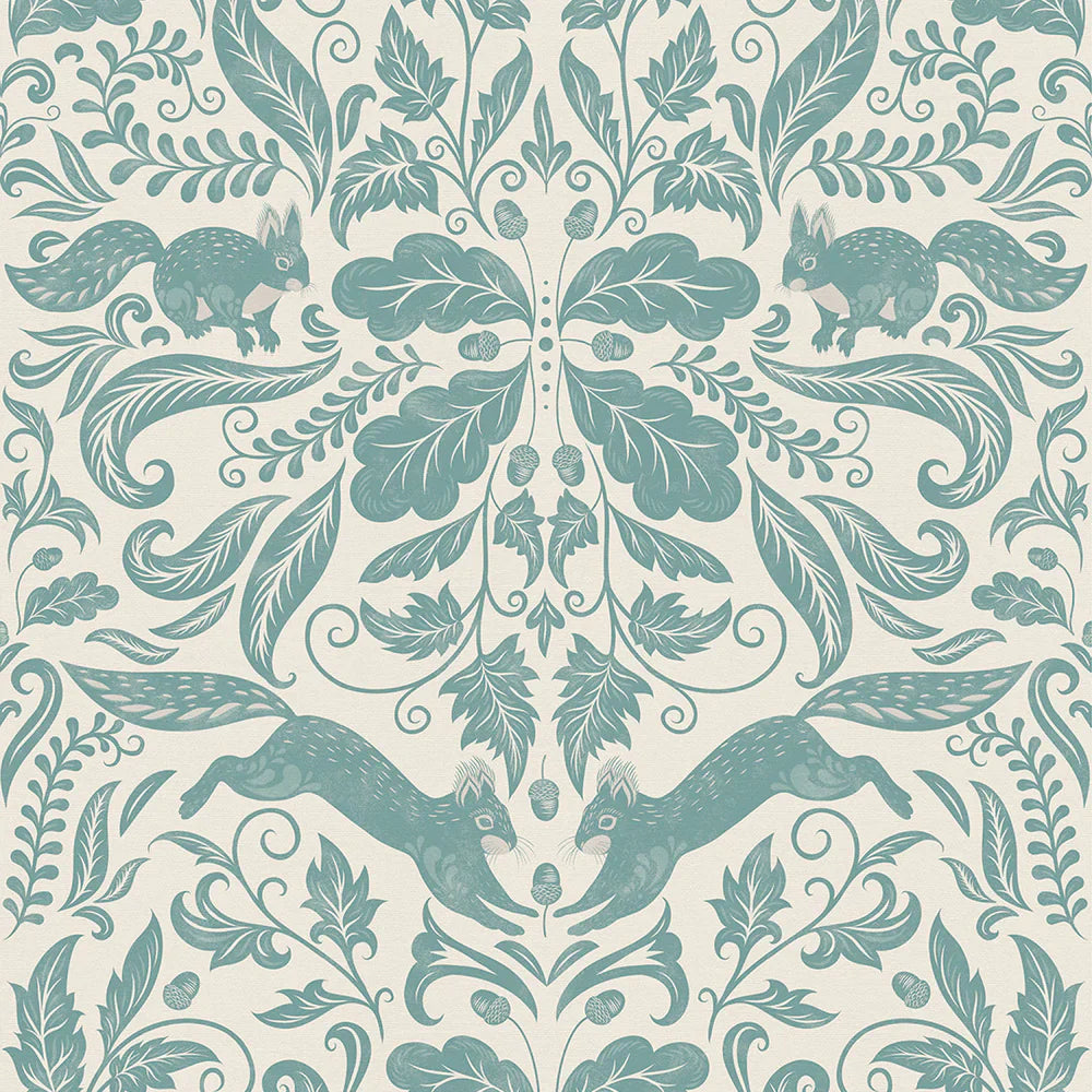 LAN100131 - The Secret Squirrel Wallpaper - Teal - Lucie Annabel