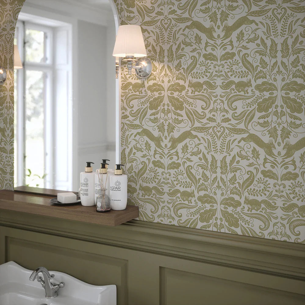 LAN100132 - The Secret Squirrel Wallpaper - Avocado - Lucie Annabel