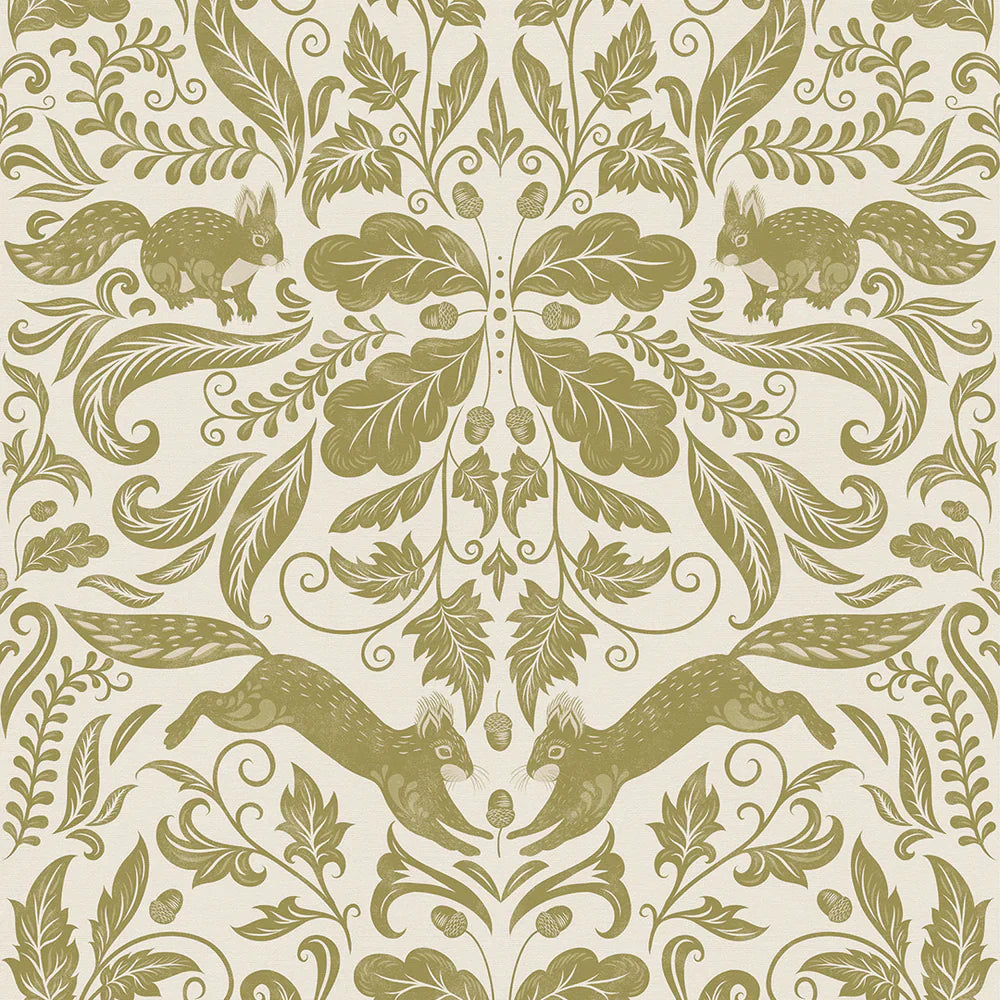 LAN100132 - The Secret Squirrel Wallpaper - Avocado - Lucie Annabel