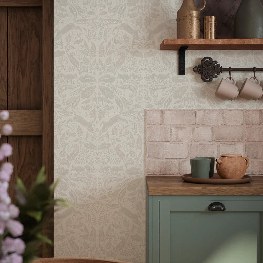 LAN100133 - The Secret Squirrel Wallpaper - Stone - Lucie Annabel