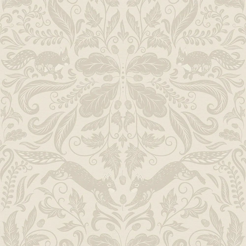 LAN100133 - The Secret Squirrel Wallpaper - Stone - Lucie Annabel