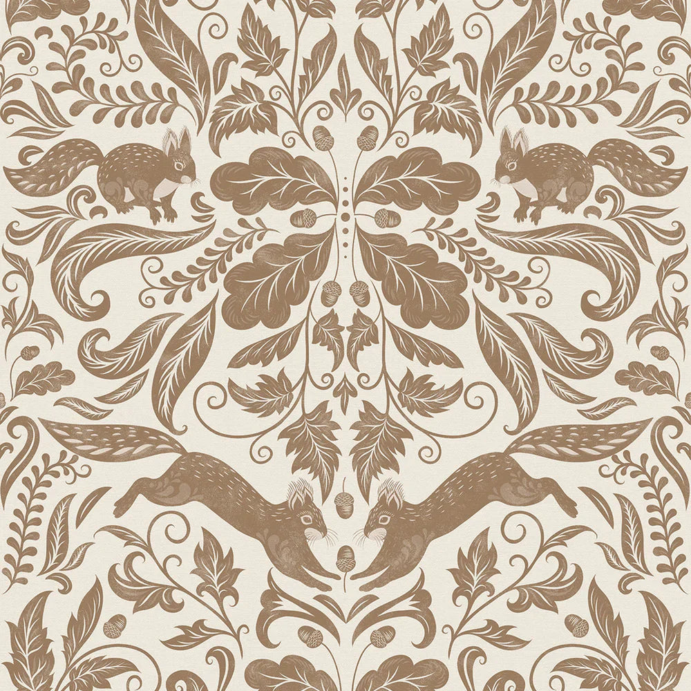 LAN100134 - The Secret Squirrel Wallpaper - Cocoa - Lucie Annabel