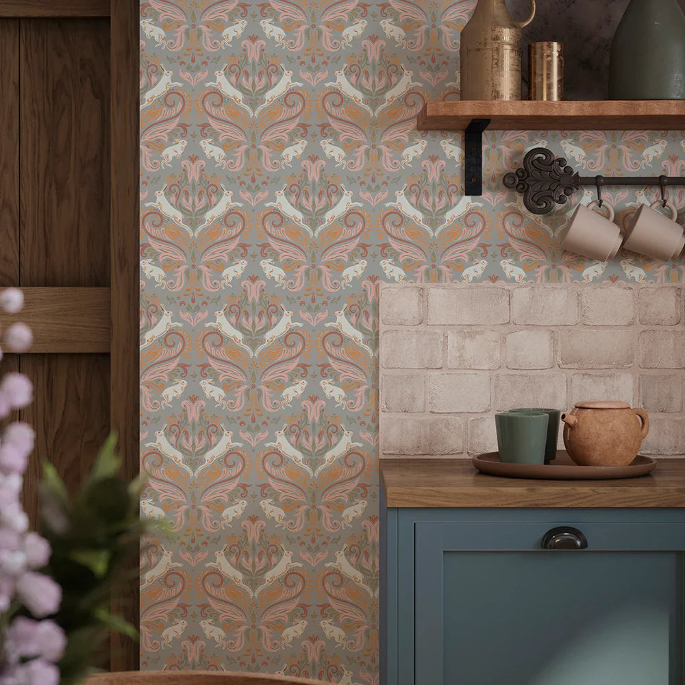 LAN100136 - The Hopping Hare Wallpaper - Morning Sunrise - Lucie Annabel