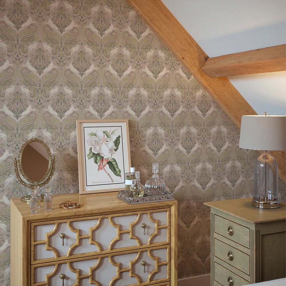 LAN100137 - The Hopping Hare Wallpaper - Earthy Hues - Lucie Annabel