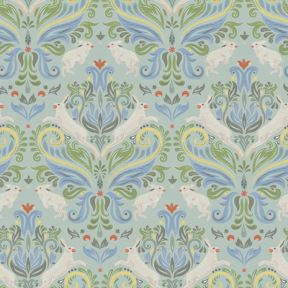 LAN100138 - The Hopping Hare Wallpaper - Springtime Shades - Lucie Annabel