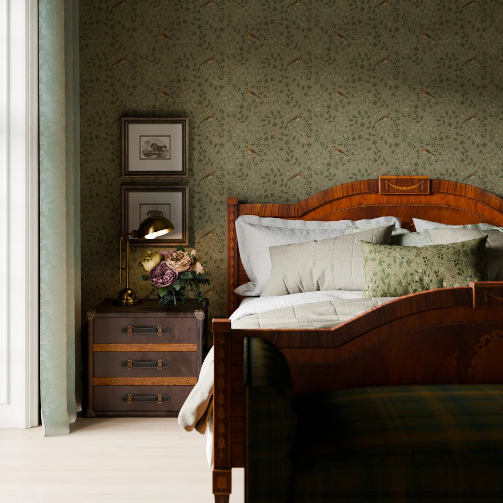 LAN100220 - The Grand Estate Wallpaper - Rural Tones on Sage Green - Lucie Annabel