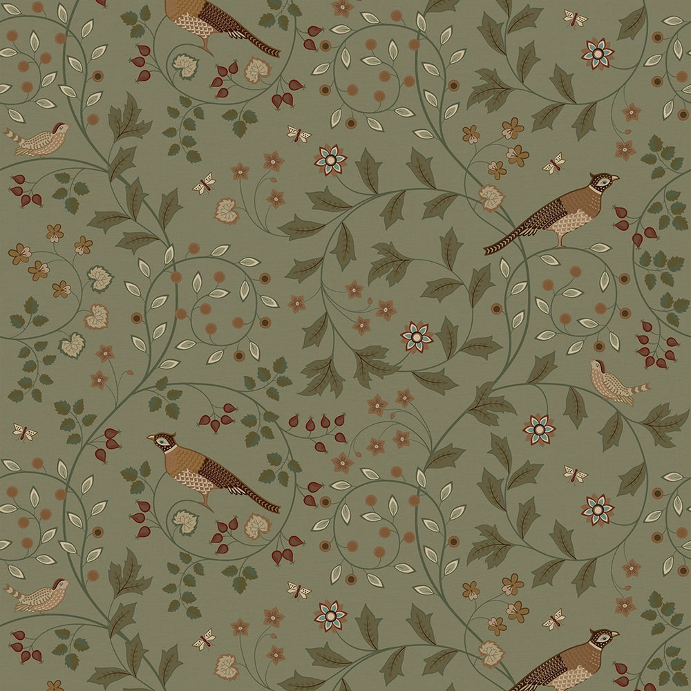LAN100220 - The Grand Estate Wallpaper - Rural Tones on Sage Green - Lucie Annabel