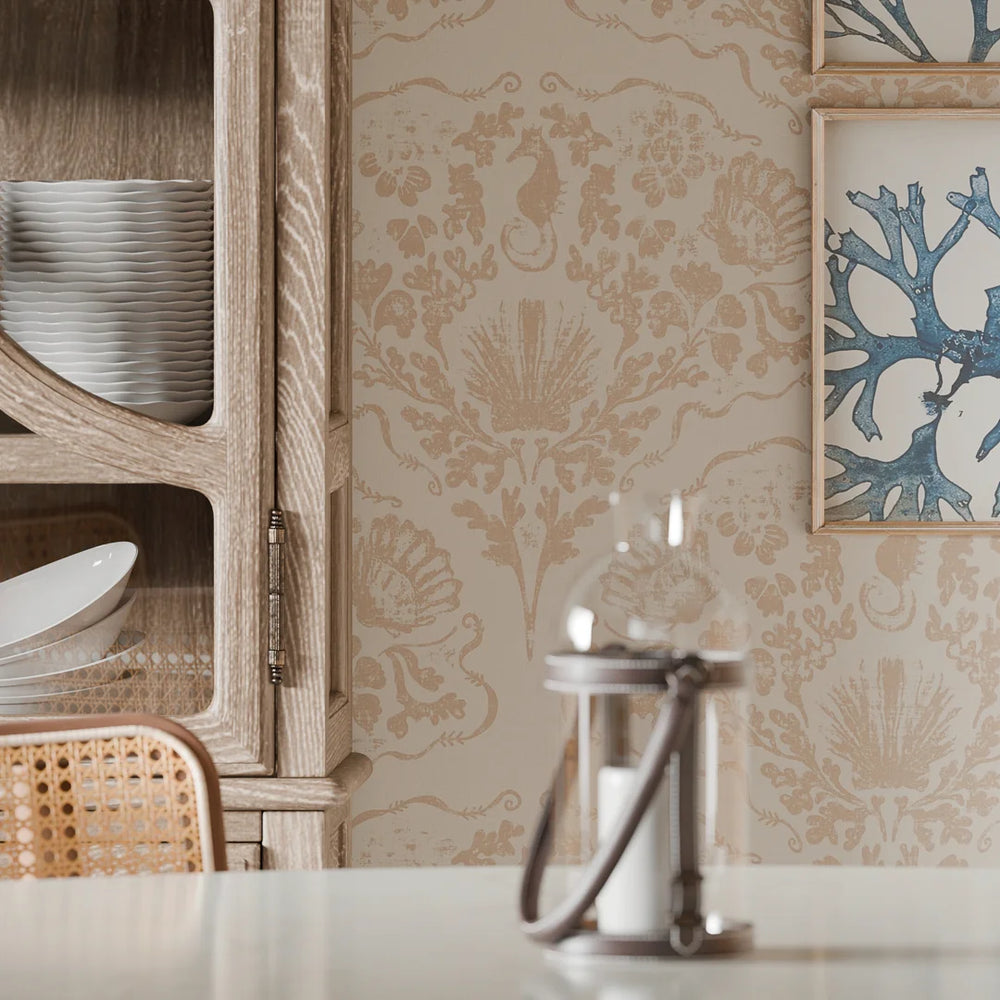 LAN100323 - St. Mawes Lace Wallpaper - Soft Spice on Pearl White - Lucie Annabel