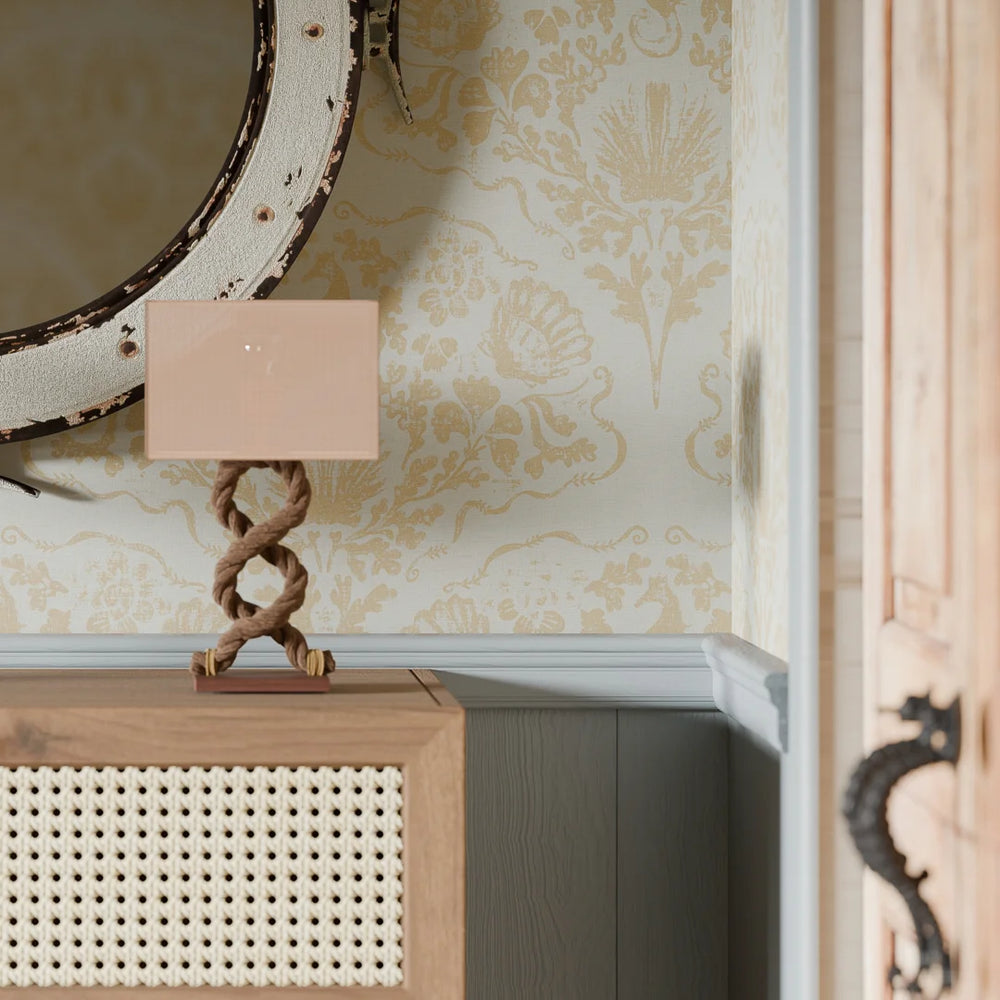 LAN100324 - St. Mawes Lace Wallpaper - Antique Gold on Duck Egg - Lucie Annabel