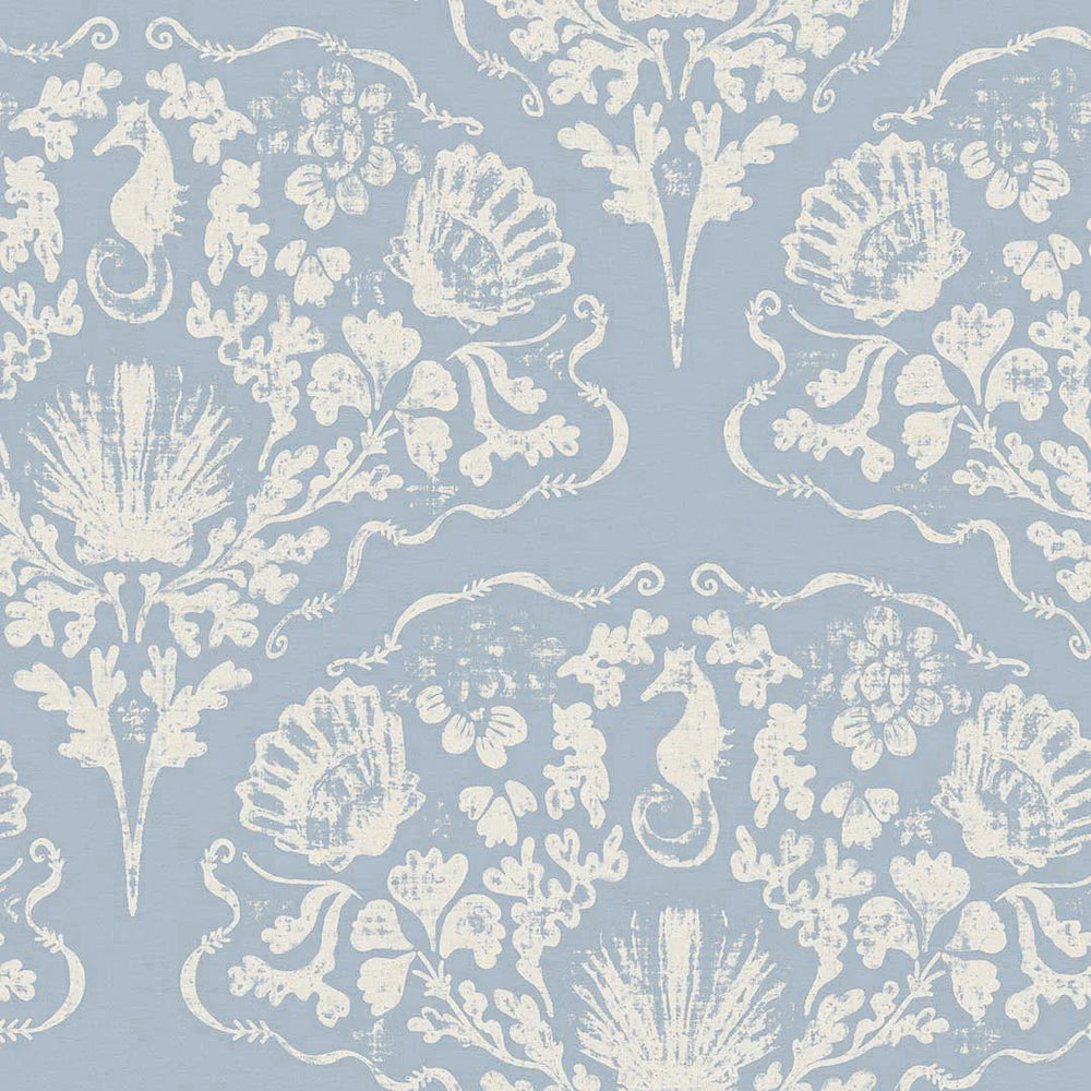 LAN100326 - St. Mawes Lace Wallpaper - Pearl White on Cornflower Blue - Lucie Annabel