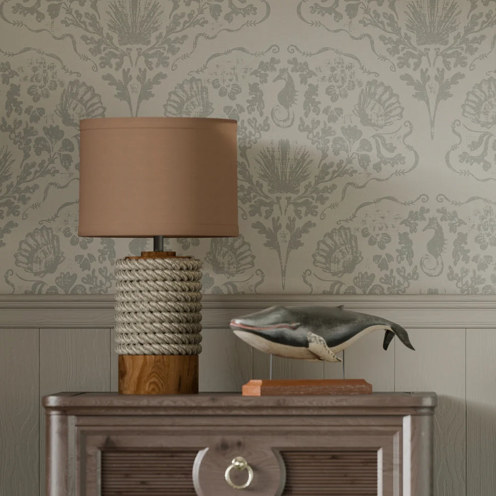 LAN100328 - St. Mawes Lace Wallpaper - Soft Rustic Green on Vintage Cream - Lucie Annabel