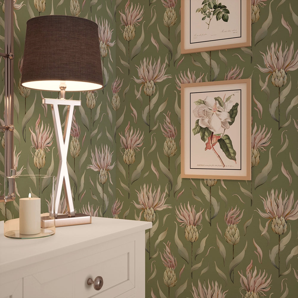 LAN100347 - Thistle Royale Wallpaper - Forest Green - Lucie Annabel
