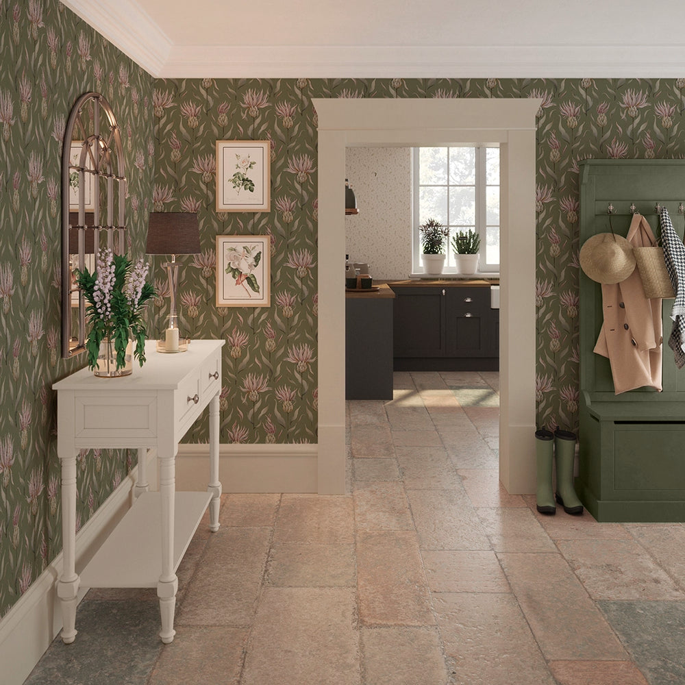LAN100347 - Thistle Royale Wallpaper - Forest Green - Lucie Annabel