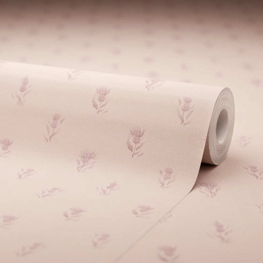 LAN100351 - Wee Thistle Wallpaper - French Mauve on Vintage Rose - Lucie Annabel