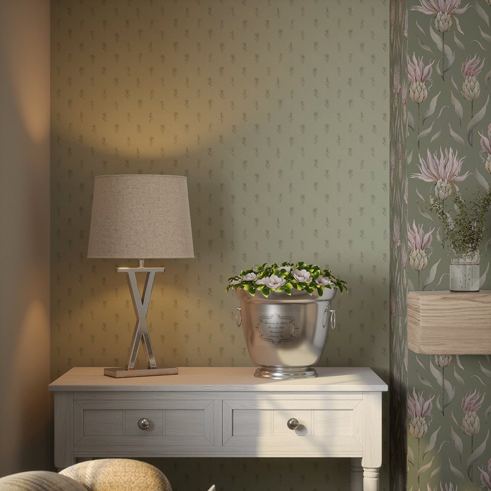 LAN100352 - Wee Thistle Wallpaper - Slow Cooked Sage & New Forest Green - Lucie Annabel