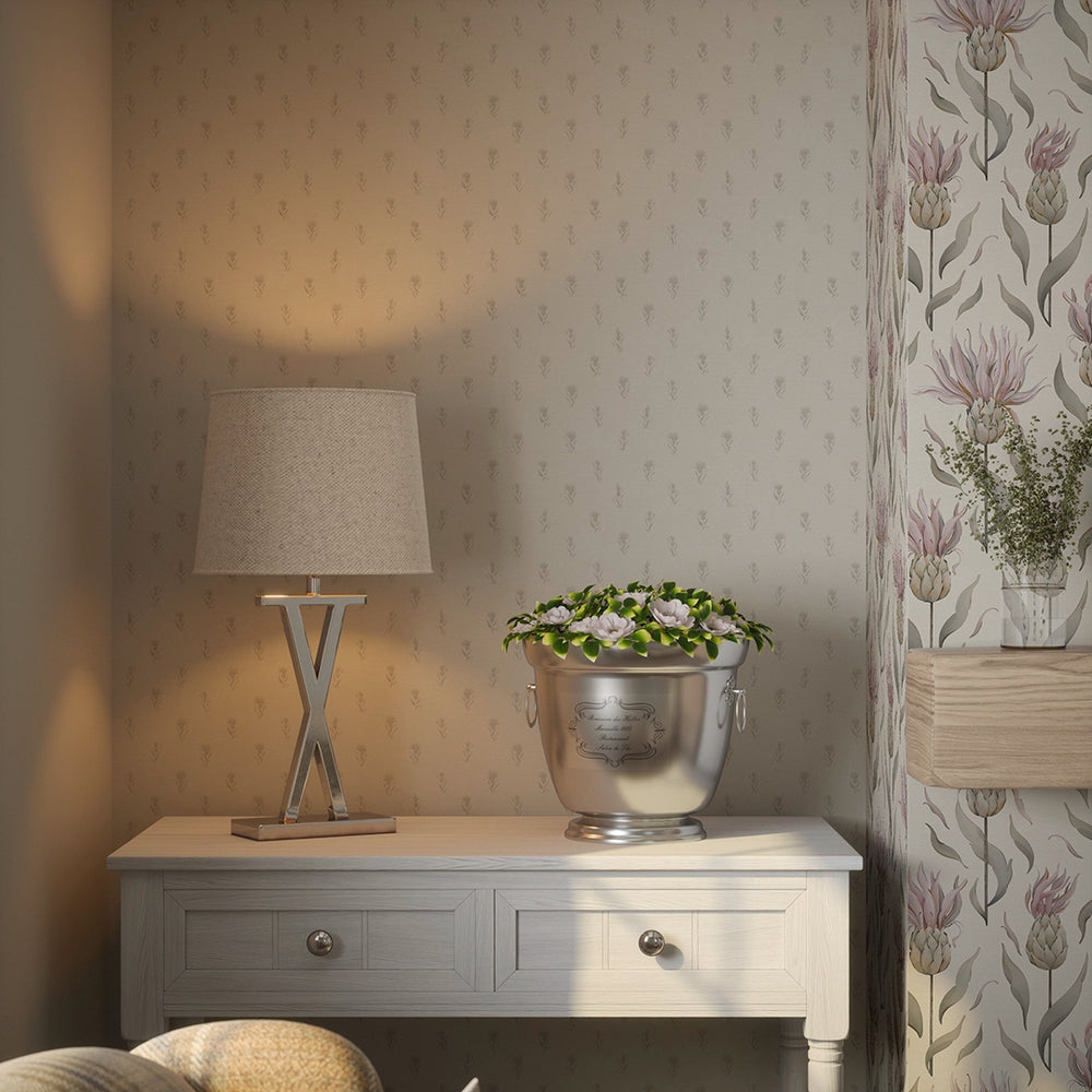 LAN100353 - Wee Thistle Wallpaper - Castle Stone on Vintage Cream - Lucie Annabel