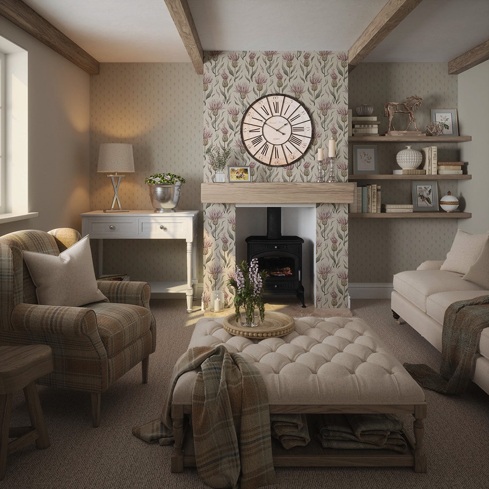 LAN100353 - Wee Thistle Wallpaper - Castle Stone on Vintage Cream - Lucie Annabel