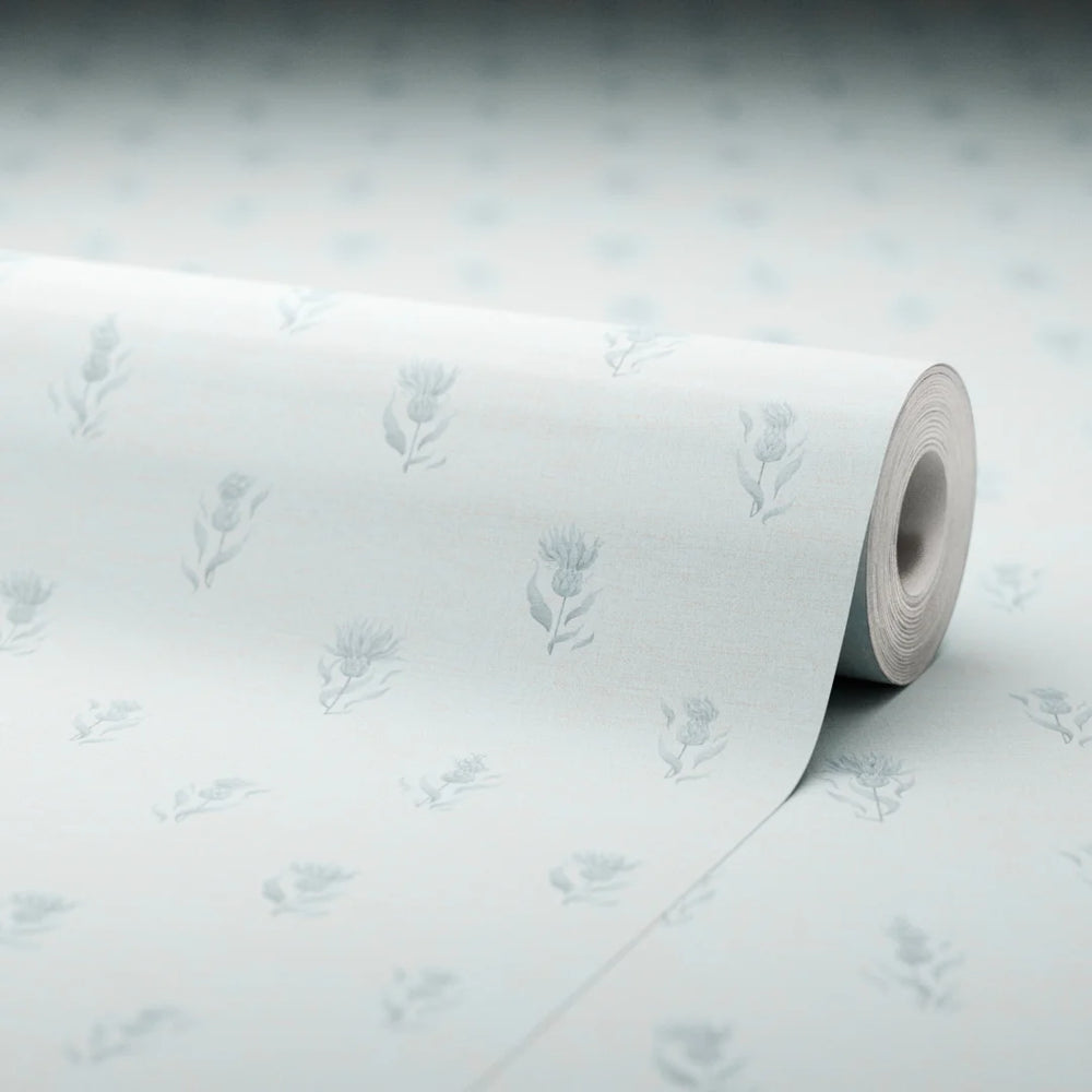 LAN100354 - Wee Thistle Wallpaper - Cornflower Blue on Mineral Mist - Lucie Annabel