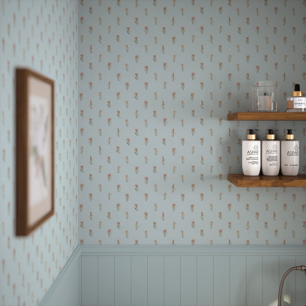 LAN100358 - Wee Thistle Wallpaper - Mineral Mist - Lucie Annabel