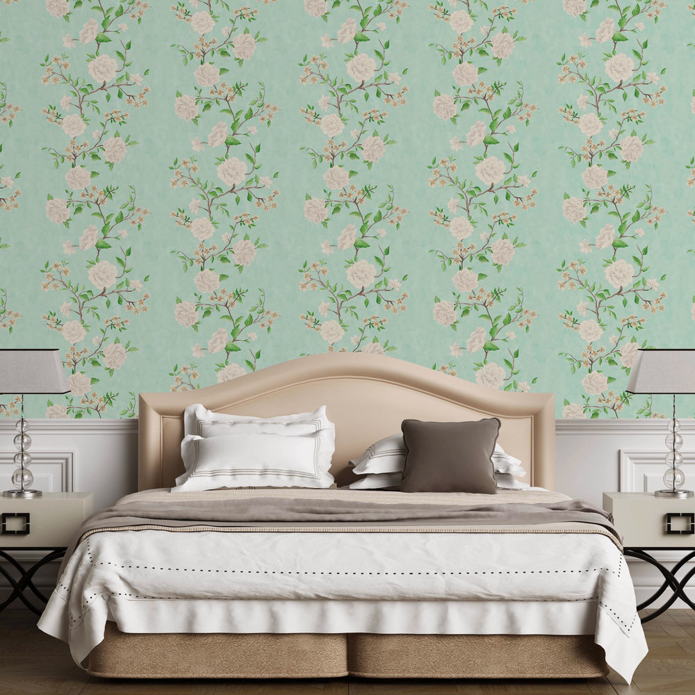 LAN100385 - Summer in Peony Park Wallpaper - Duck Egg - Lucie Annabel
