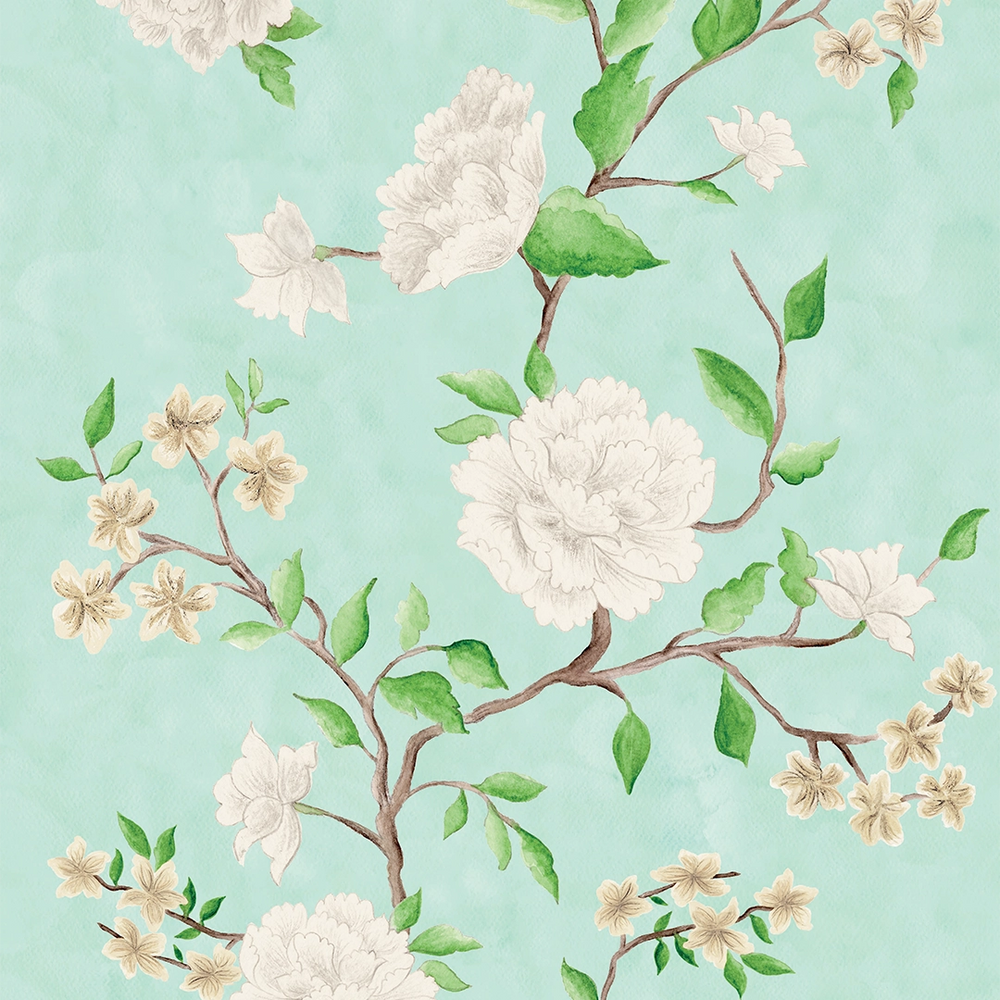 LAN100385 - Summer in Peony Park Wallpaper - Duck Egg - Lucie Annabel