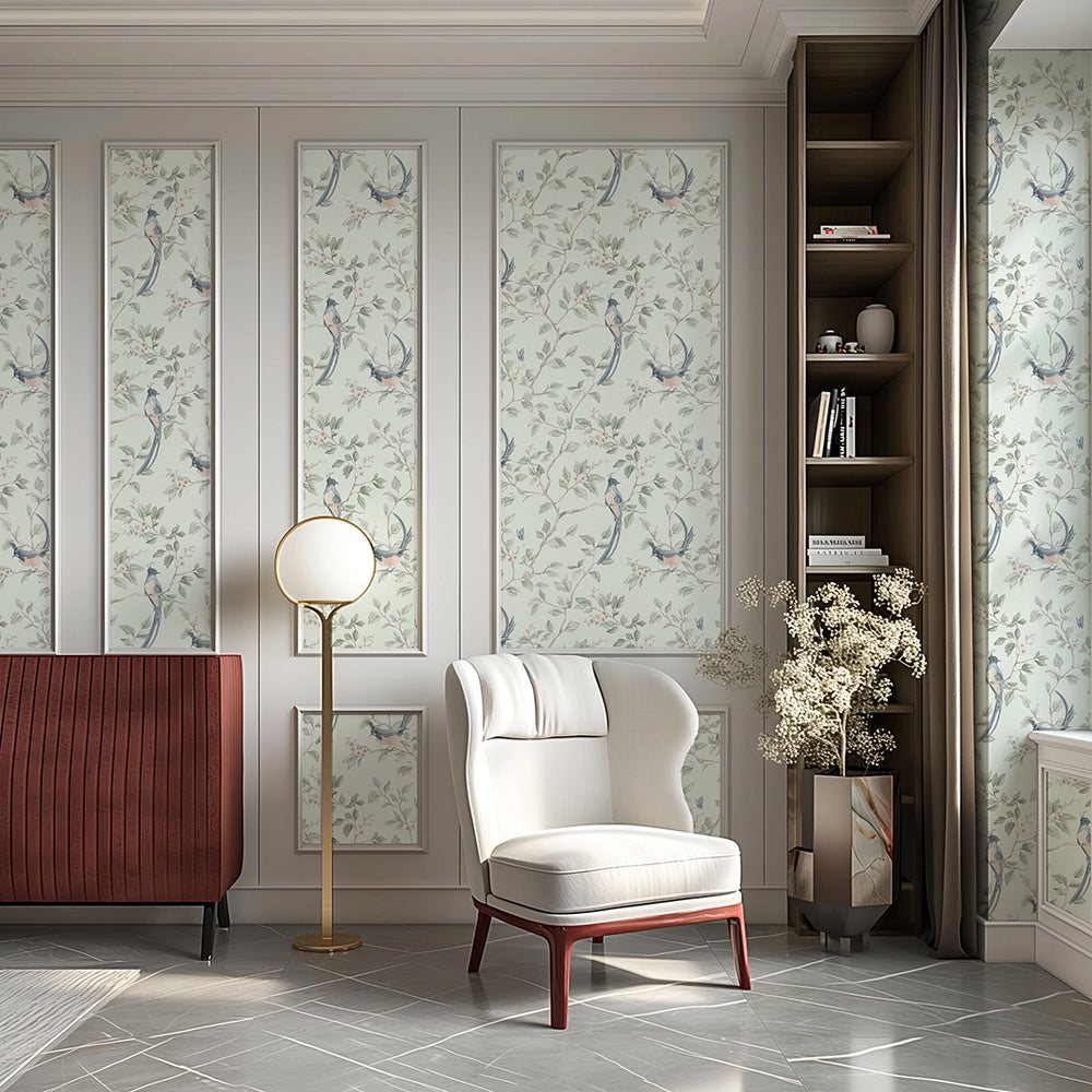 LAN100391 - Song of The Lovebirds Wallpaper - Duck Egg - Lucie Annabel