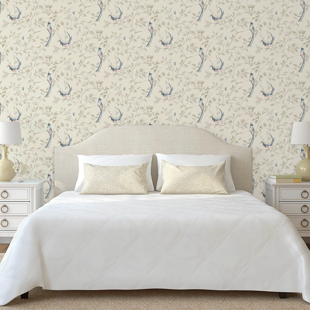 LAN100392 - Song of The Lovebirds Wallpaper - Cream - Lucie Annabel