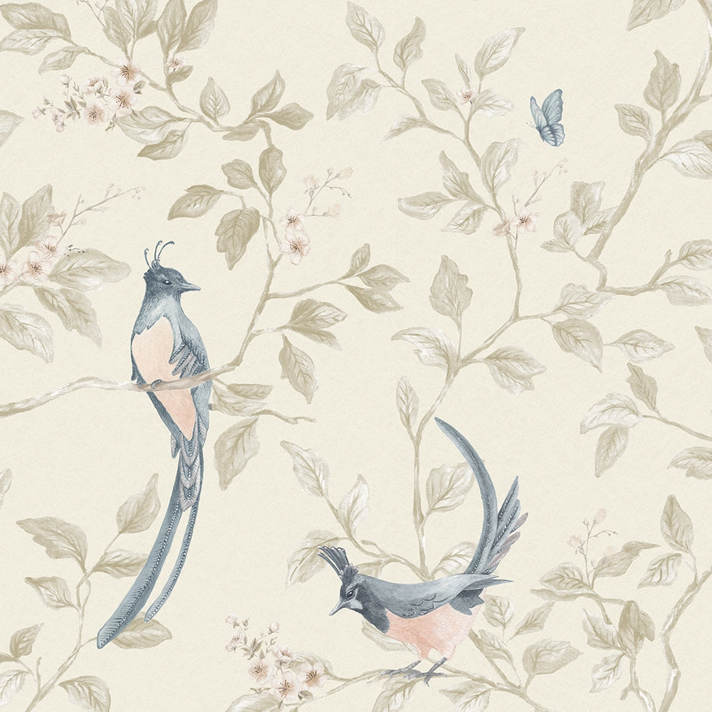 LAN100392 - Song of The Lovebirds Wallpaper - Cream - Lucie Annabel