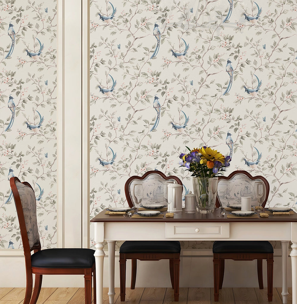 LAN100393 - Song of The Lovebirds Wallpaper - Warm Grey - Lucie Annabel