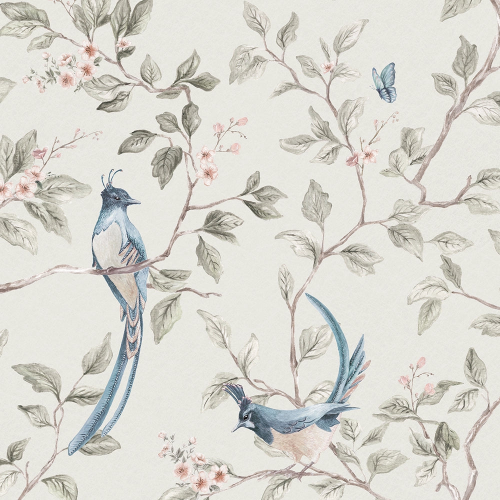 LAN100393 - Song of The Lovebirds Wallpaper - Warm Grey - Lucie Annabel