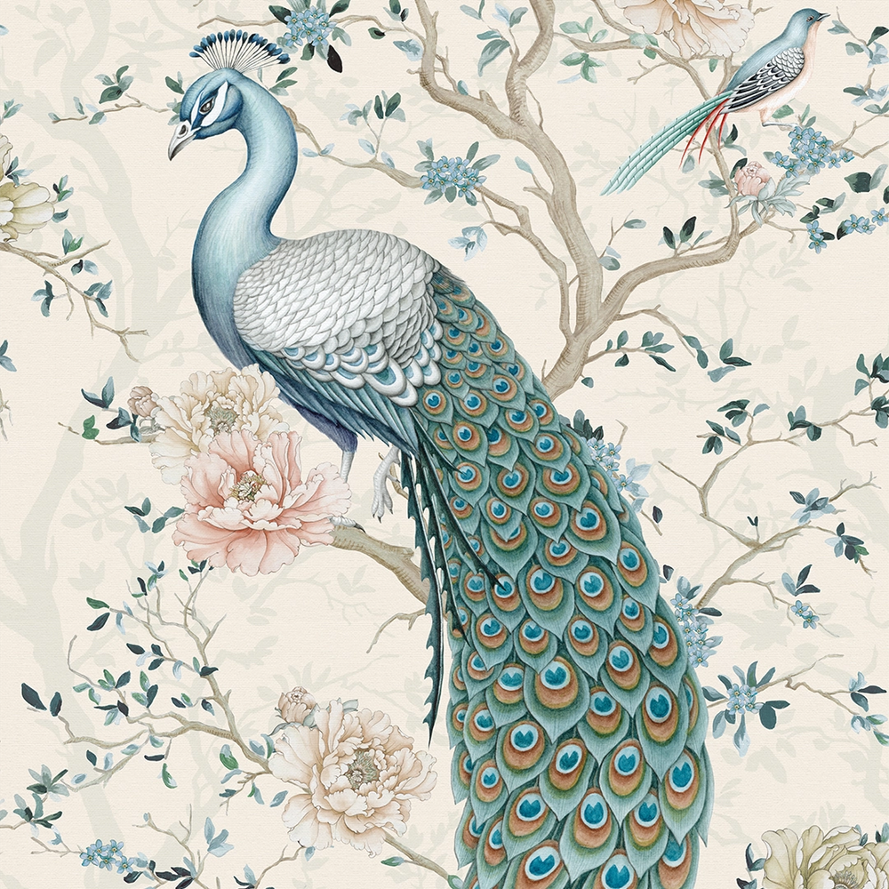 LAN100399 - The Peacock's Promise Wallpaper - Vintage Cream - Lucie Annabel