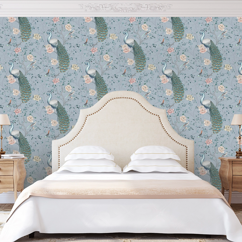 LAN100400 - The Peacock's Promise Wallpaper - Heritage Blue - Lucie Annabel