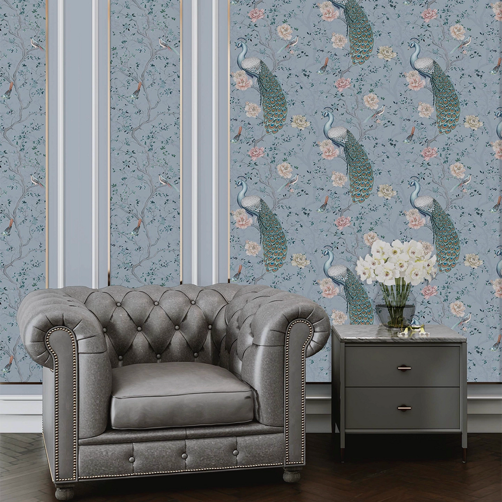 LAN100400 - The Peacock's Promise Wallpaper - Heritage Blue - Lucie Annabel