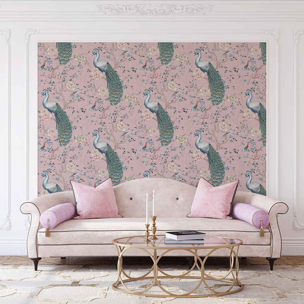 LAN100401 - The Peacock's Promise Wallpaper - Rose - Lucie Annabel