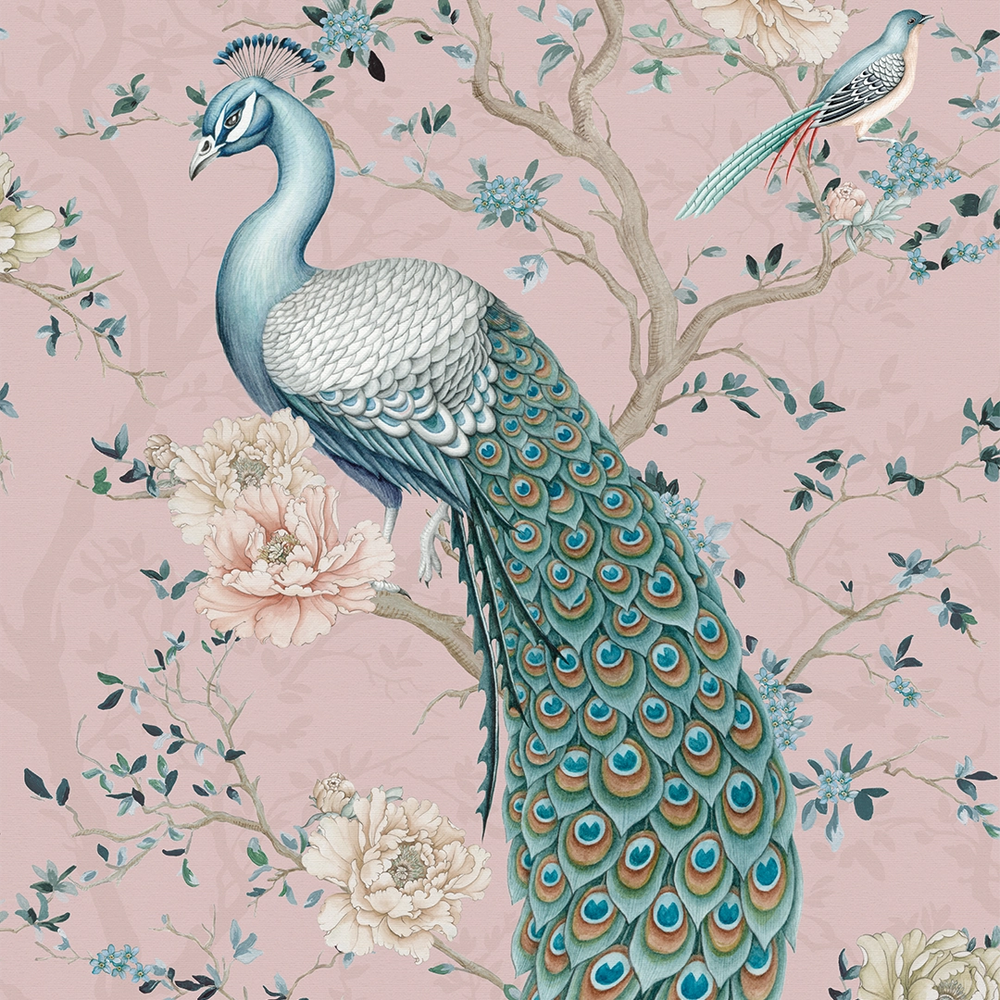 LAN100401 - The Peacock's Promise Wallpaper - Rose - Lucie Annabel