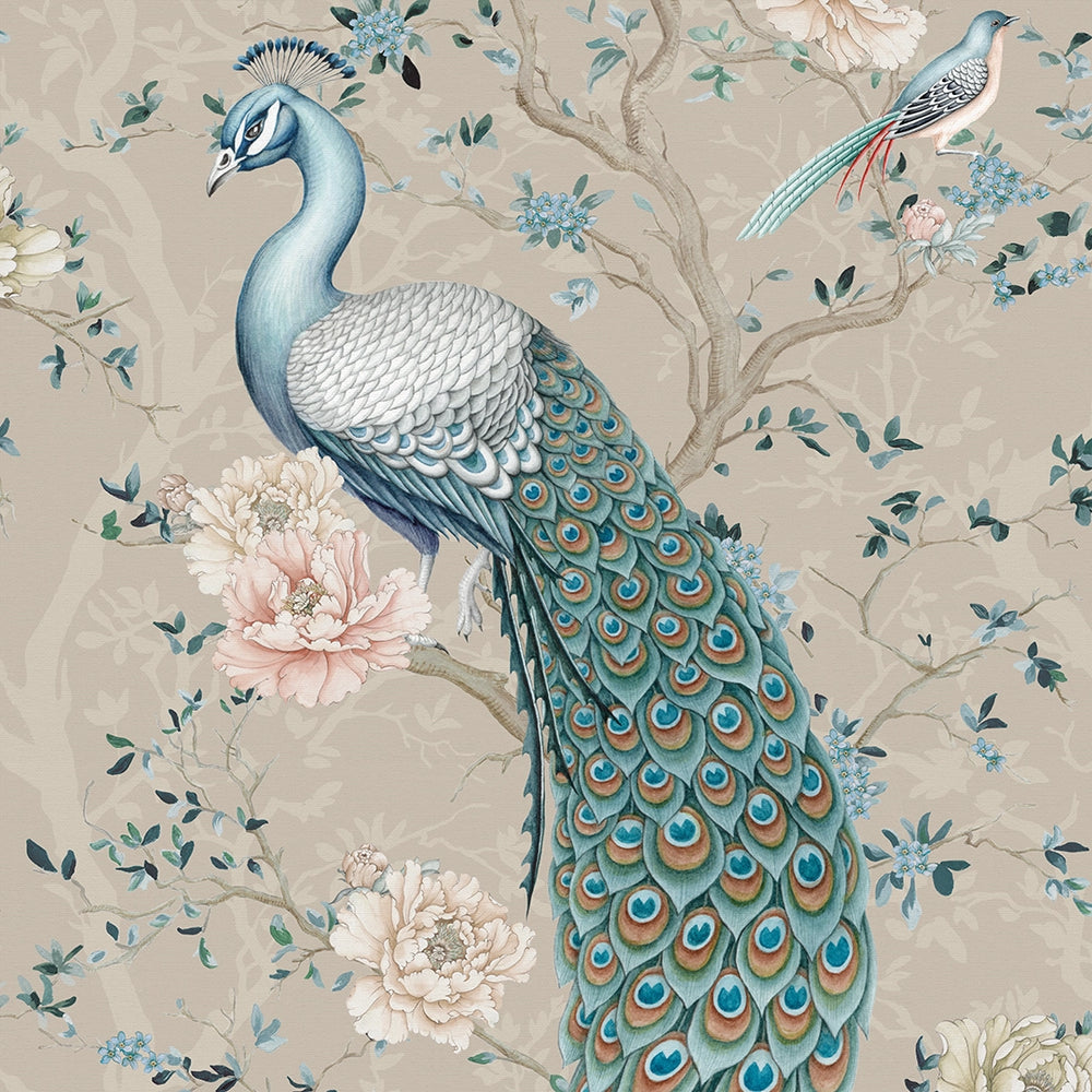LAN100402 - The Peacock's Promise Wallpaper - Latte - Lucie Annabel