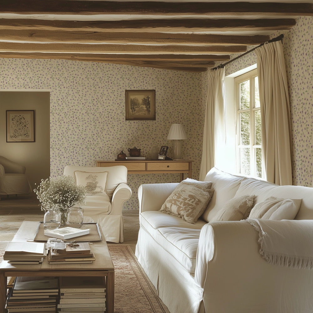 LAN100407 - Violet Wallpaper - Vintage Cream - Lucie Annabel