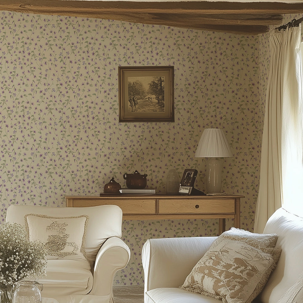LAN100407 - Violet Wallpaper - Vintage Cream - Lucie Annabel