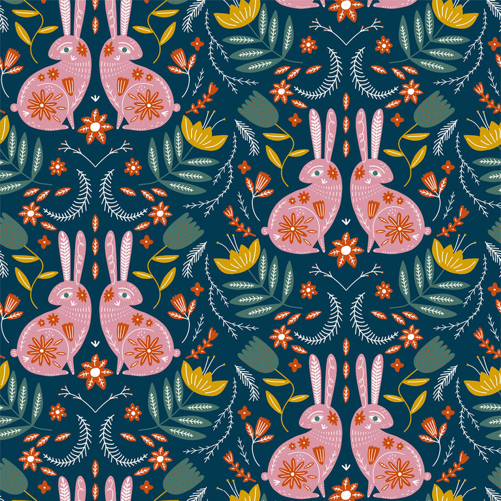 LH900012 - Bunny Tales Wallpaper - Teal & Cherry Blossom - Lust Home