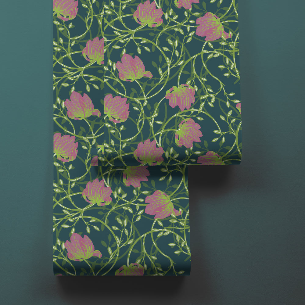 LH900024 - Dahling Morris Wallpaper - Evergreen, Lime Zest & Dusty Rose - Lust Home