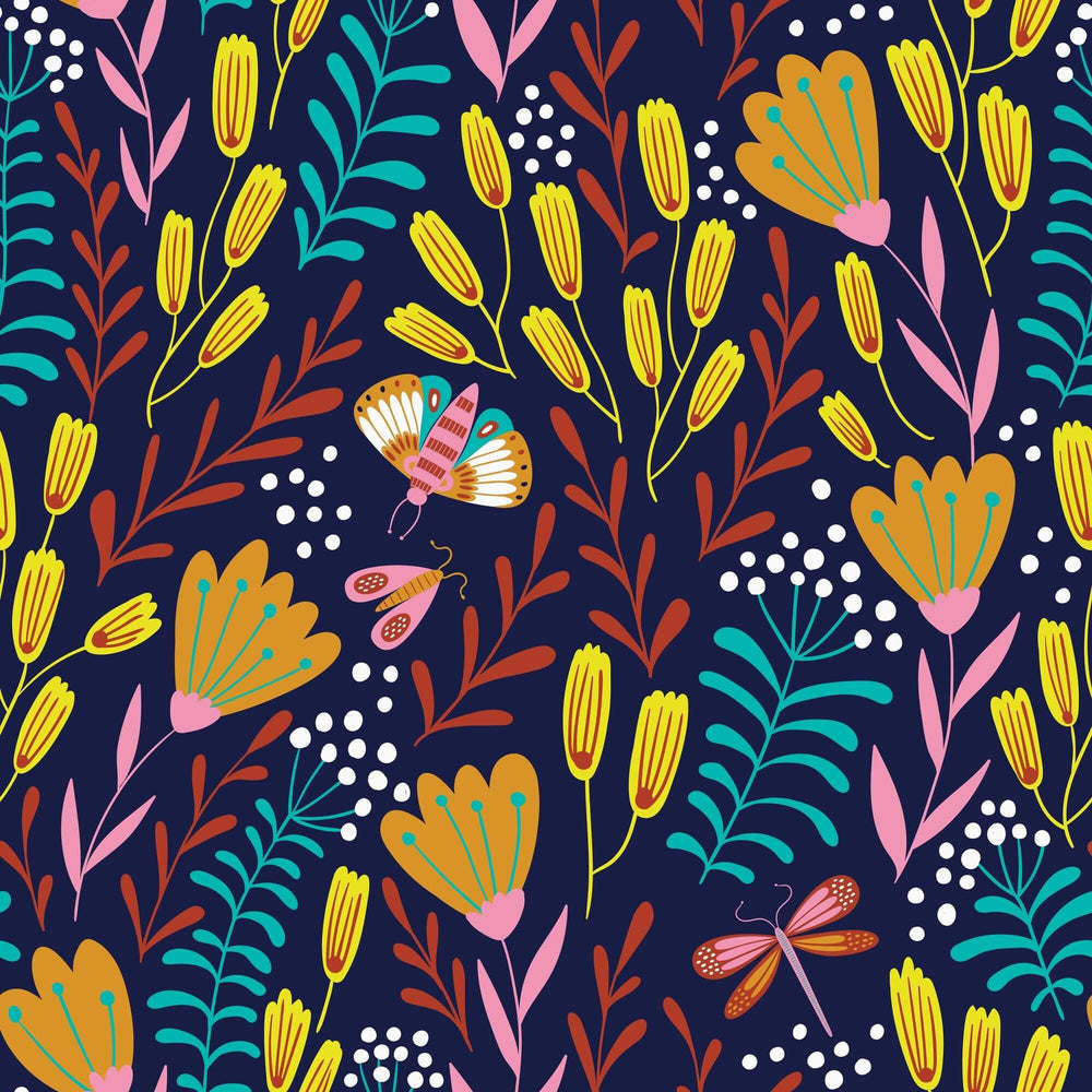 LH900039 - Garden of Eden Wallpaper - Indigo Blue, Sunshine Yellow, & Teal - Lust Home