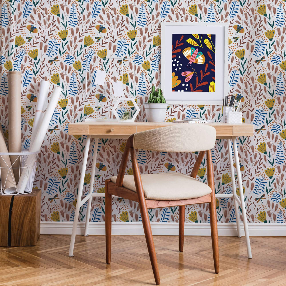 LH900040 - Garden of Eden Wallpaper - Mustard, Sky Blue & Terracotta - Lust Home