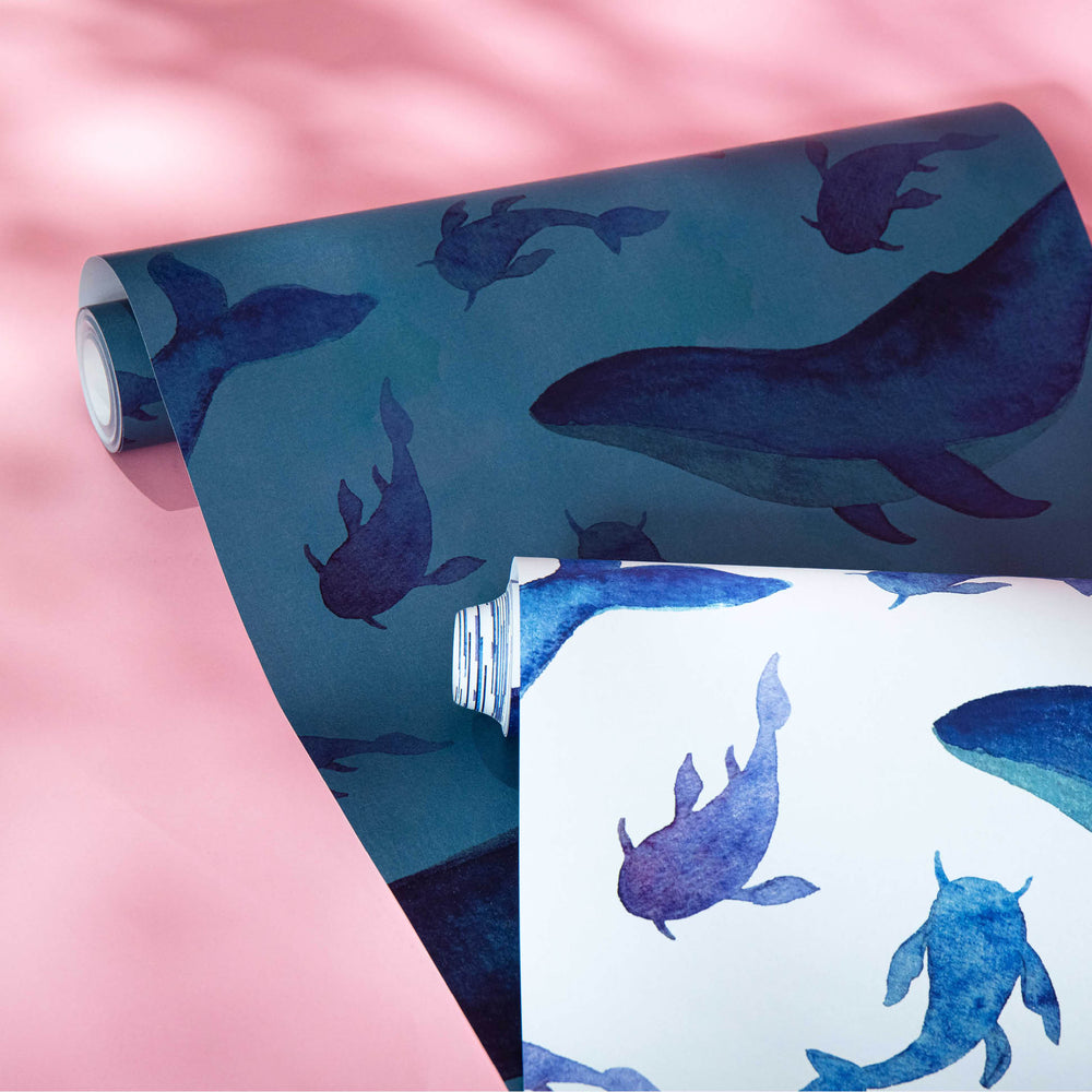 LH900109 - Whale Of A Time Wallpaper - Deep Sea Blue - Lust Home