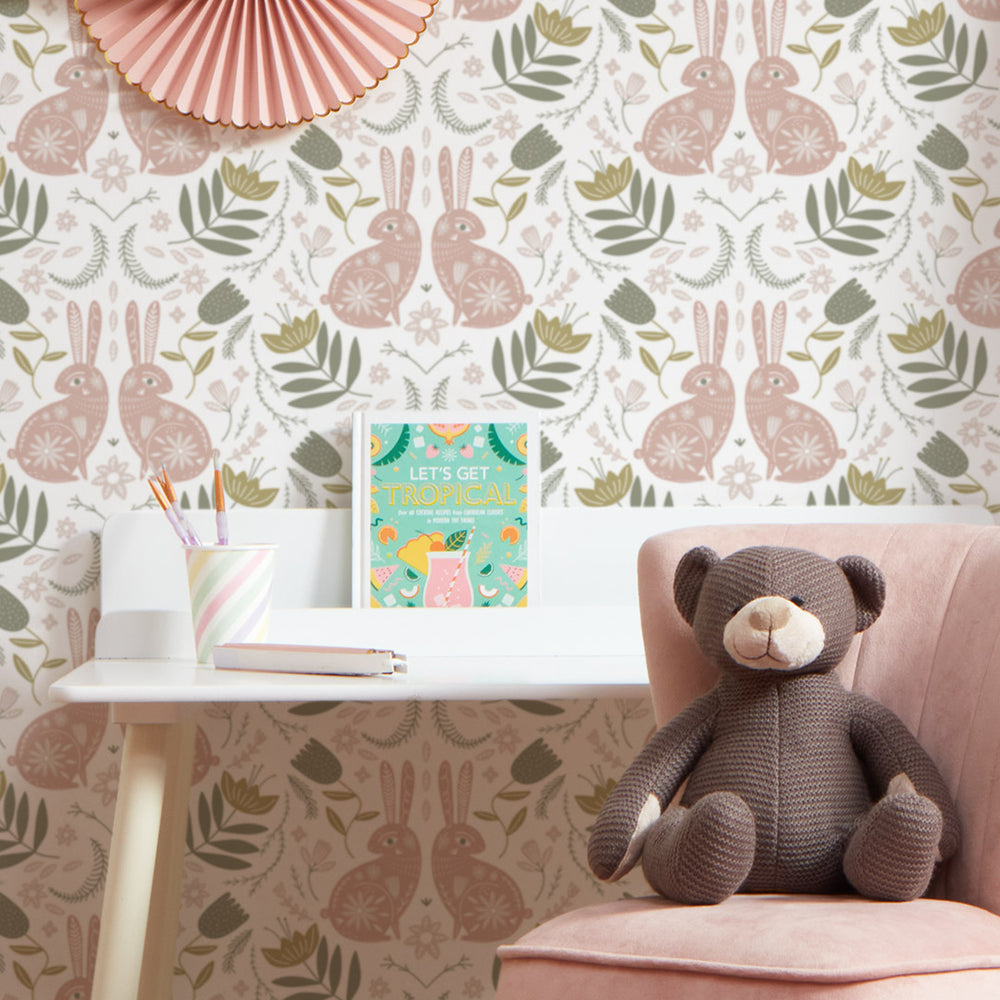 LH900123 - Bunny Tales Wallpaper - Peony Pink & Muted Grey - Lust Home