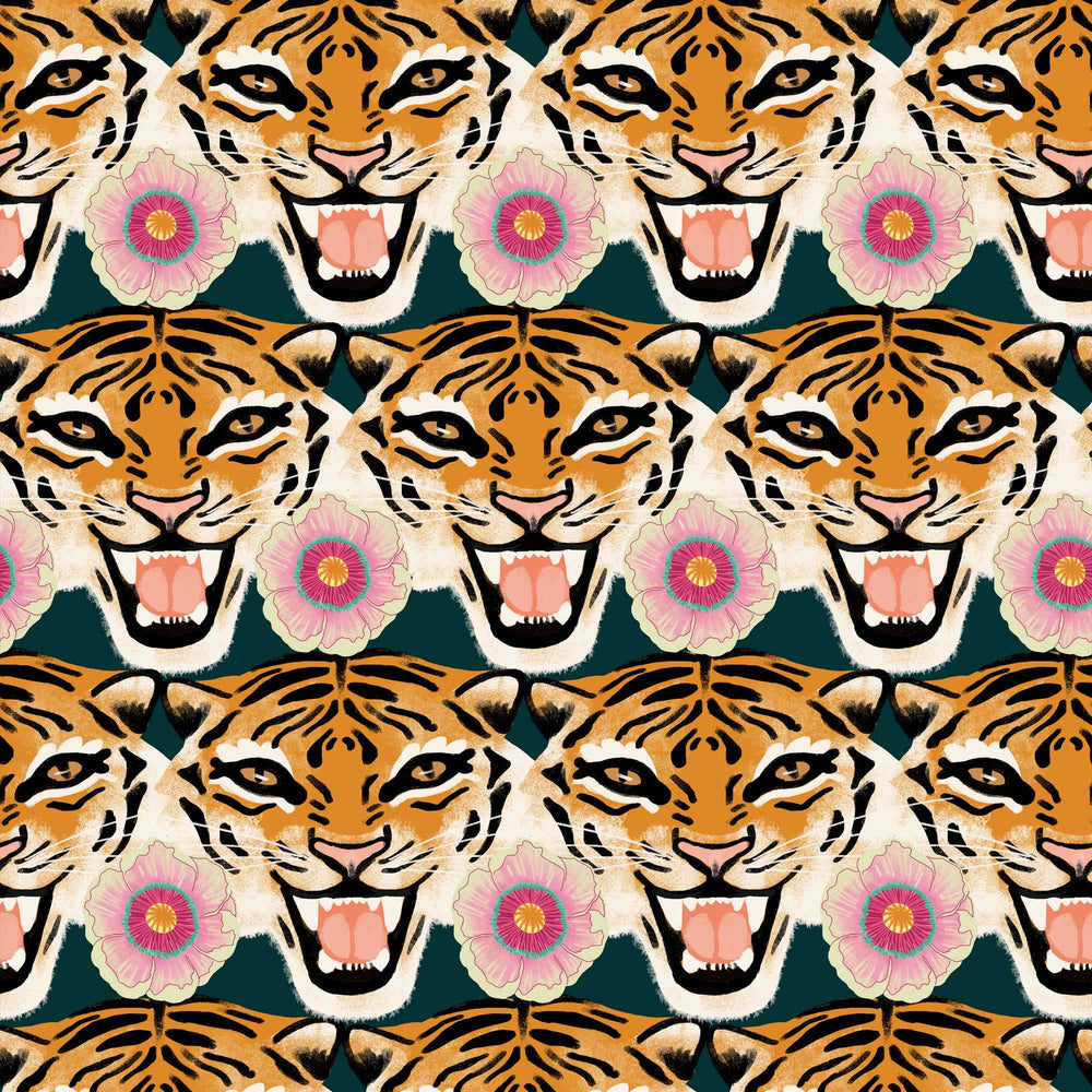 LH900170 - Tigerlily Wallpaper - Emerald Green, Pink & Orange - Lust Home