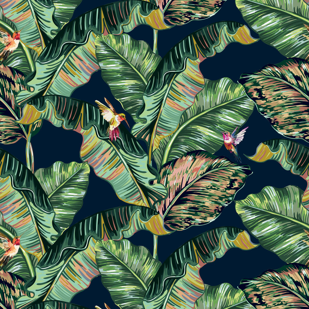 LH900196 - Tropic Like It's Hot Wallpaper - Indigo Blue & Tropical Green - Lust Home