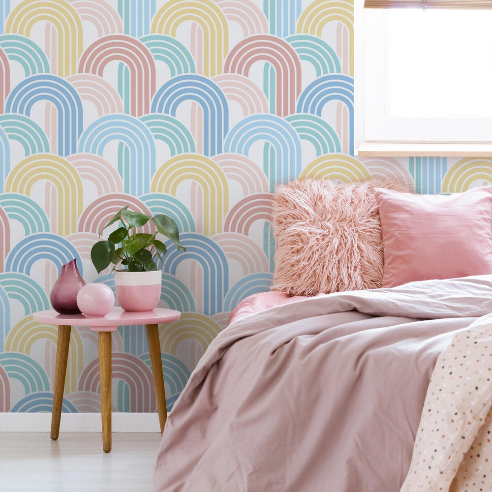 LH900238 - Wave After Wave Wallpaper - Peach, Bubblegum, Mint & Custard - Lust Home