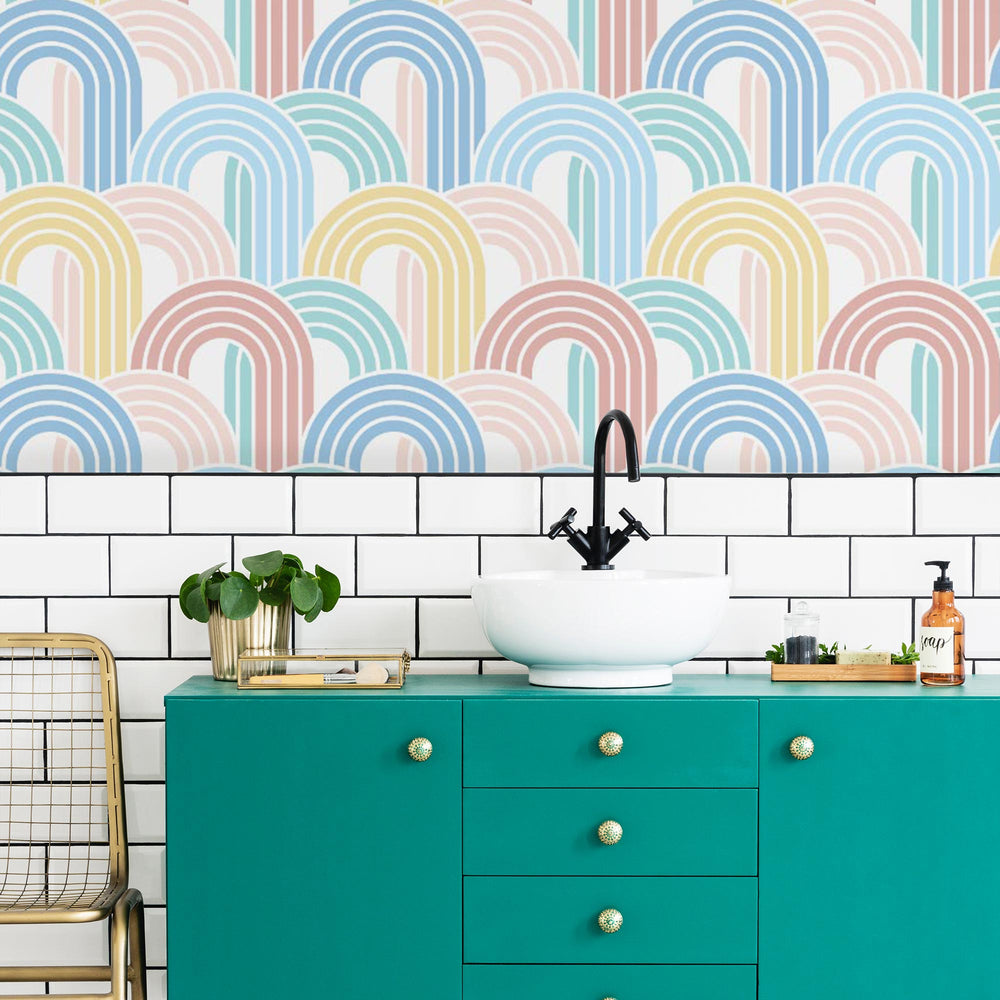 LH900238 - Wave After Wave Wallpaper - Peach, Bubblegum, Mint & Custard - Lust Home