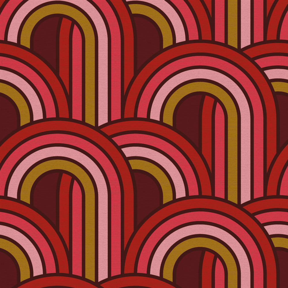 LH900350 - Keep On Rollin' Wallpaper - Maroon, Lipstick Pinks & Rich Gold - Lust Home
