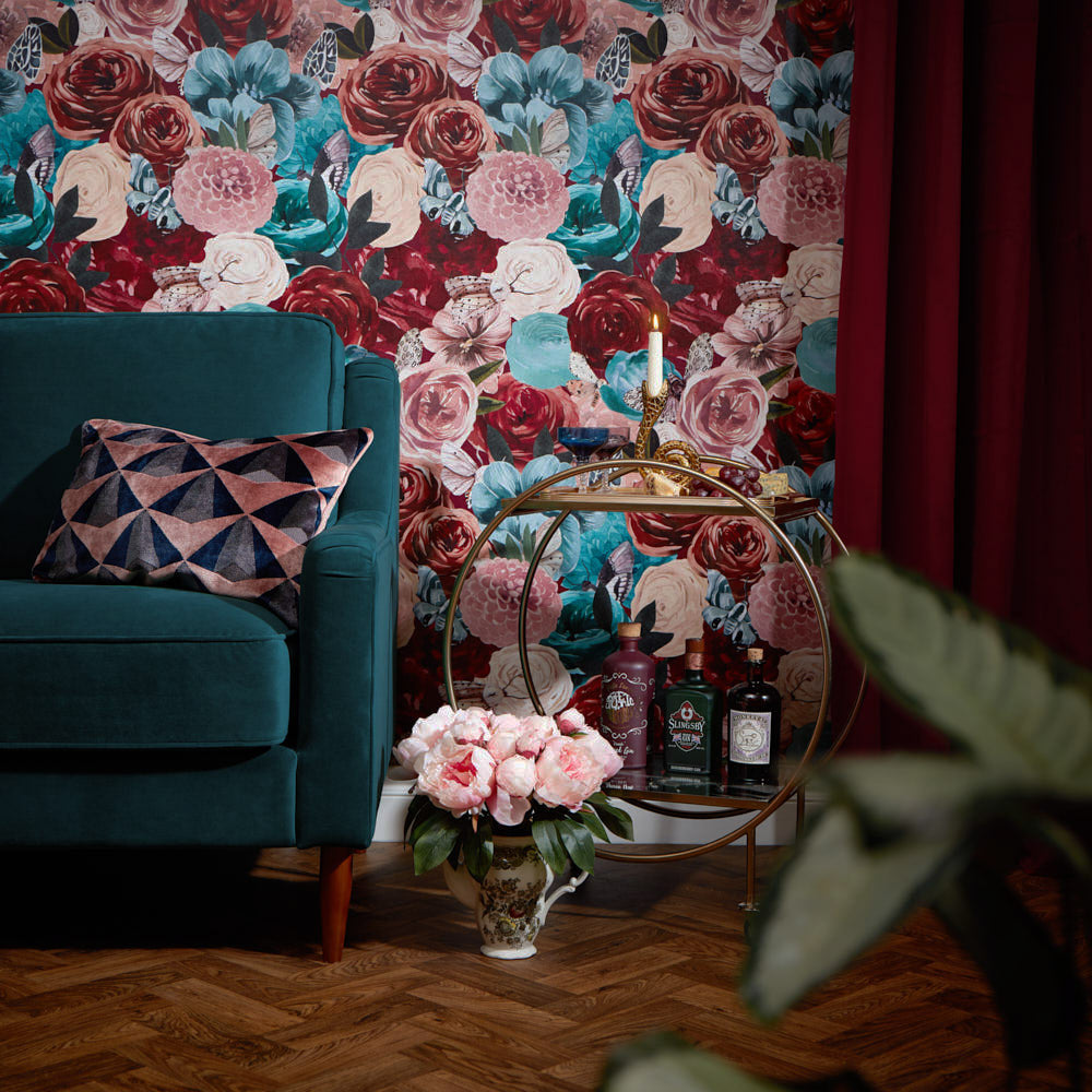 LH900359 - Creatures of the Night Wallpaper - Garnet Red & Aqua Blue - Lust Home